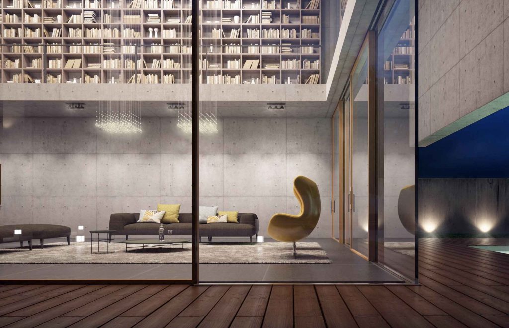 Vista frontale di un alzante scorrevole con apertura ad angolo