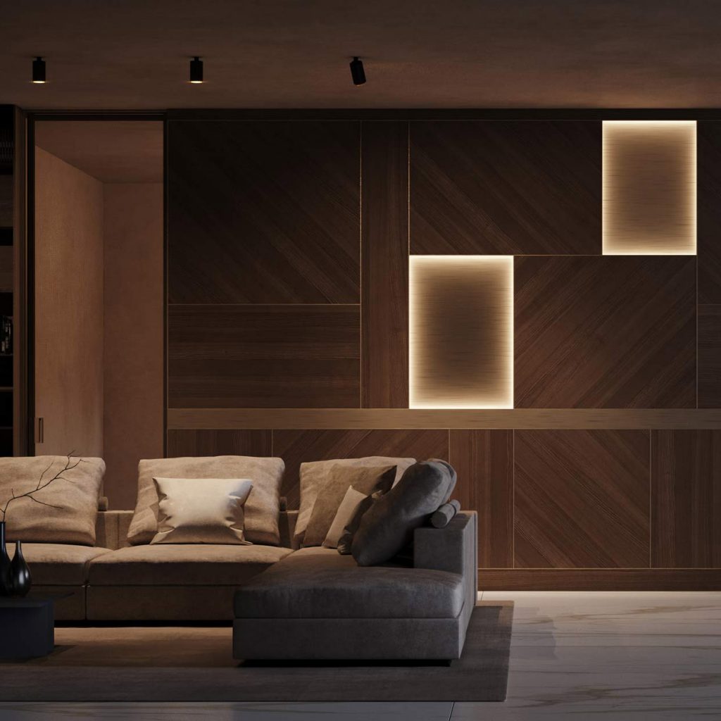 Boiserie Abaco con pannelli illuminati