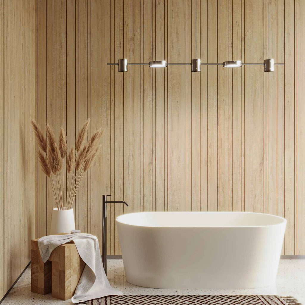 Boiserie lineare in legno di rovere sbiancato a doghe