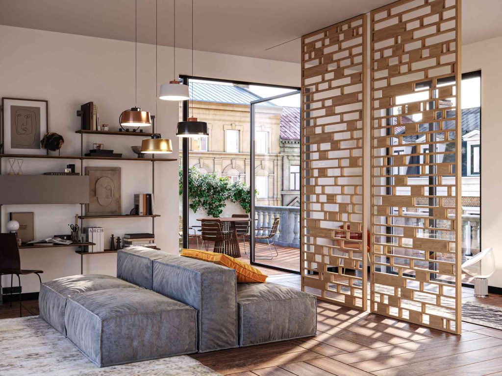 Pannello divisorio scorrevole Lady con disegno su progetto