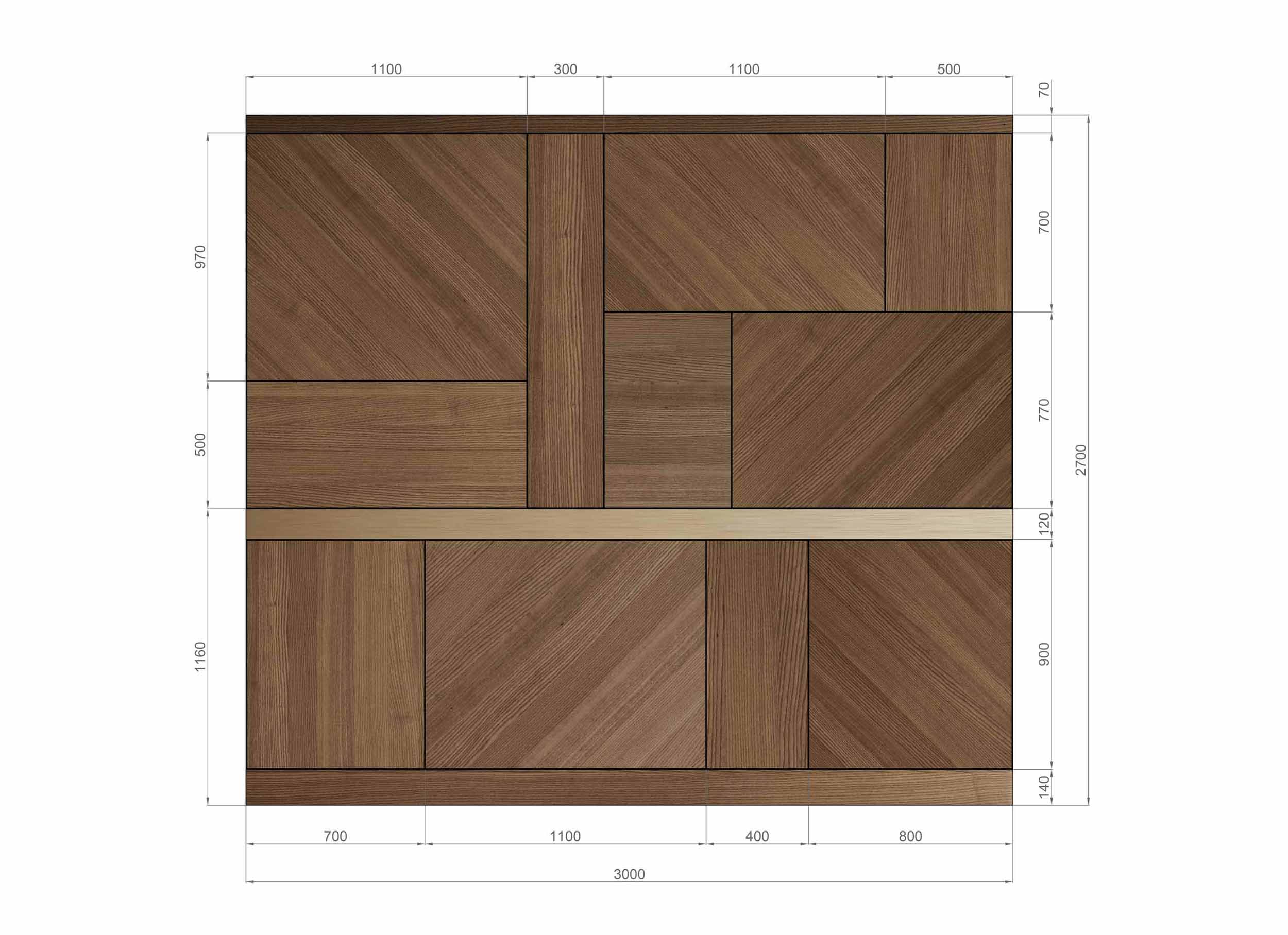 Layout con misure della boiserie Abaco