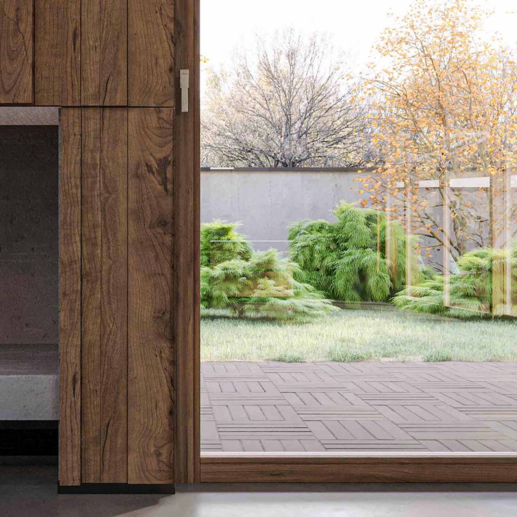 Detail of the sash of a wooden window door Klima 80 Slim