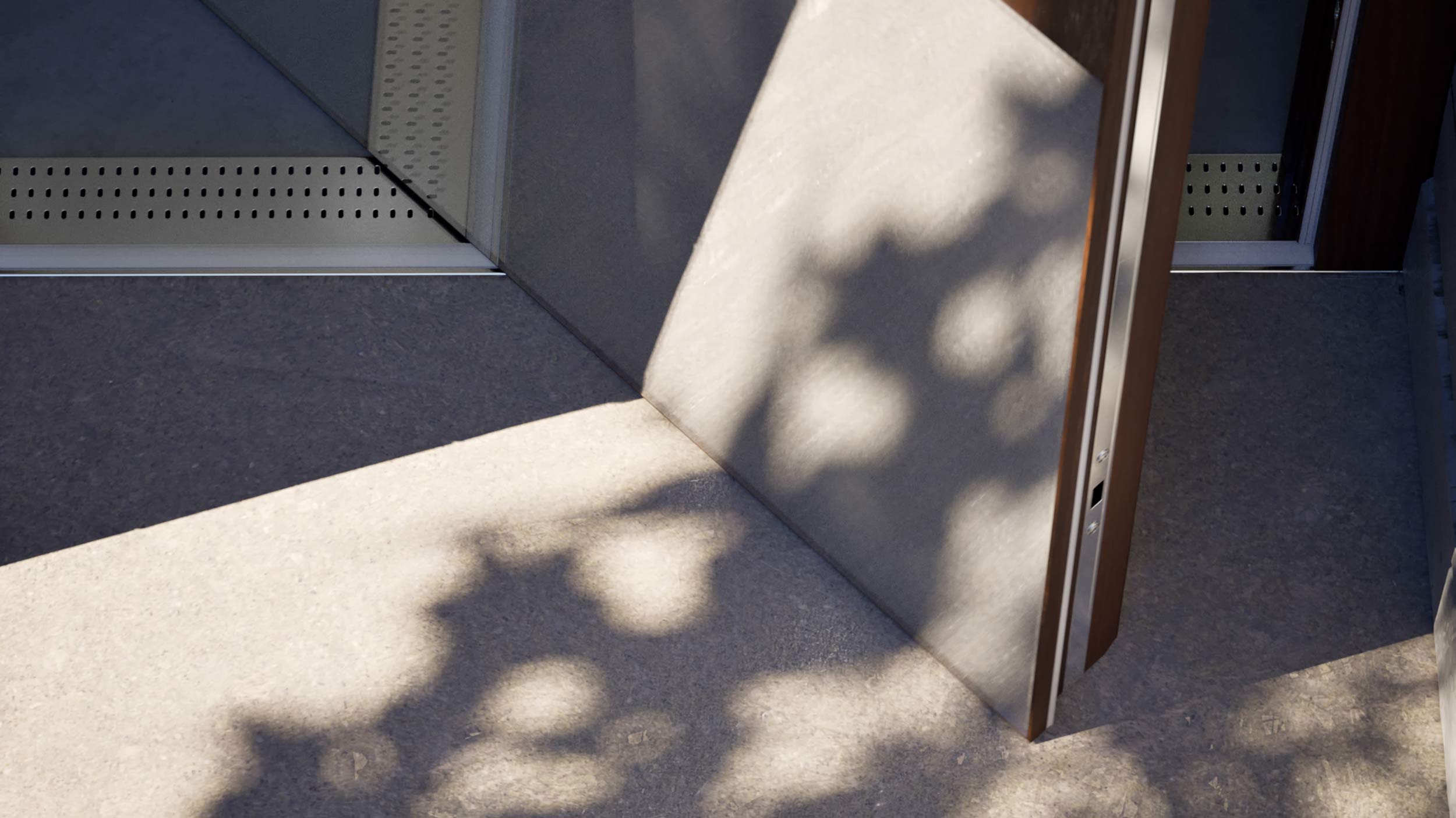 Dettaglio del rivestimento esterno specchiato del portoncino Seaview