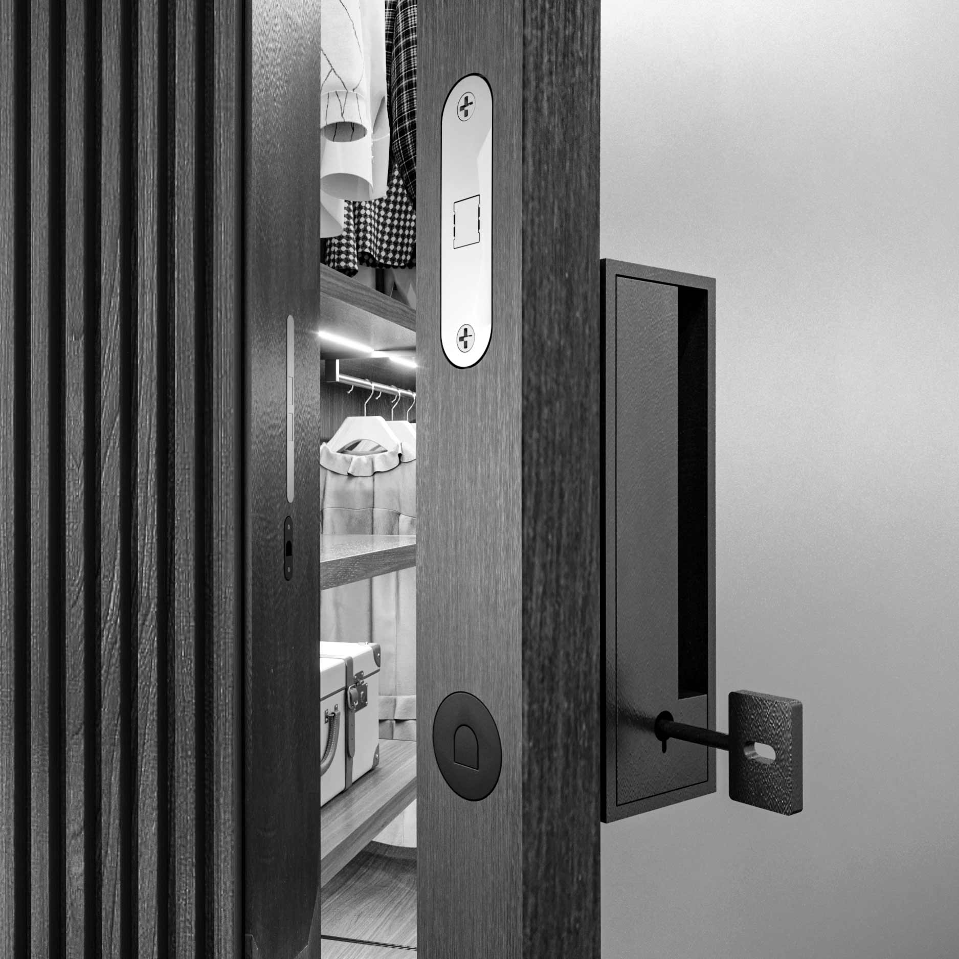 Dettaglio di una maniglia per porte interne con serratura